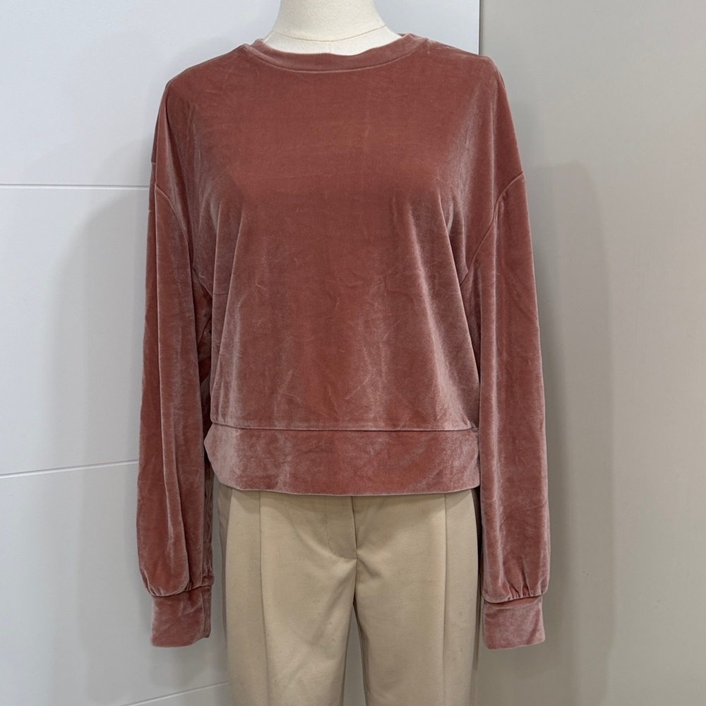 ZARA Velvet Crewneck Sweater - Blush Pink